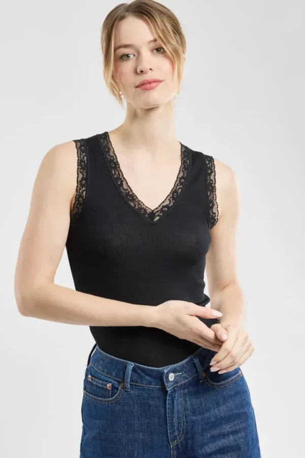 Armor Lux V-neck vest top – wool and silk Black^Dame Overdele