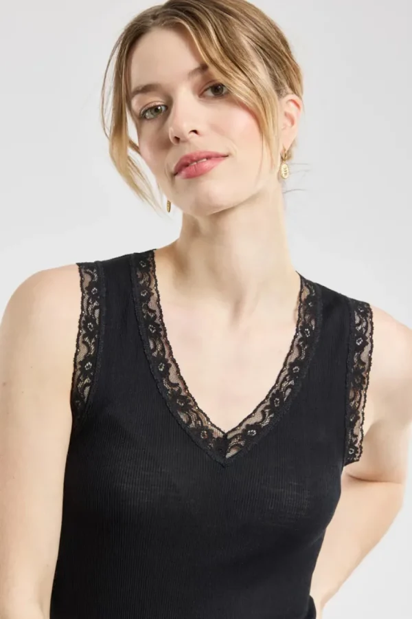 Armor Lux V-neck vest top – wool and silk Black^Dame Overdele