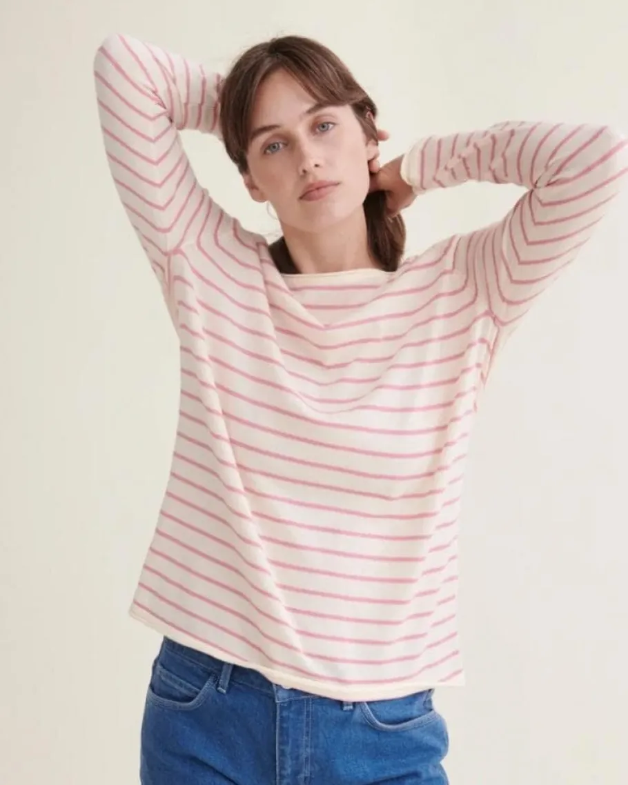 basic_apparel__kologisk_b_1.webp Basic Apparel - økologisk bluse - Soya Mini Stripe - Whisper White / wild Rose^Dame Overdele