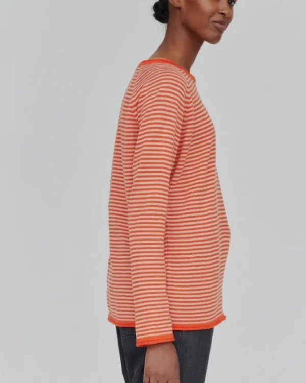 Basic Apparel - økologisk bluse - Soya Mini Stripe - Spicy Orange / Rygby Tan^Dame Overdele
