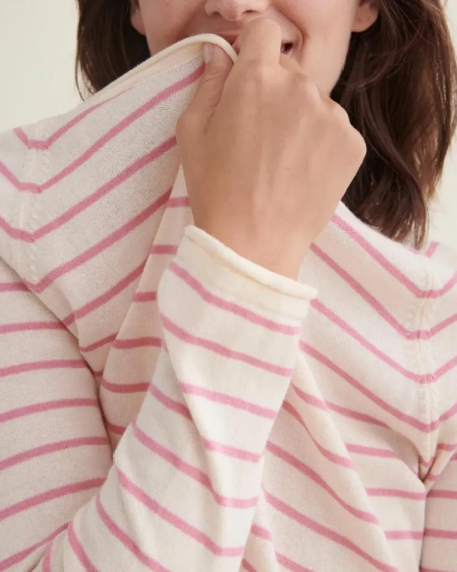 basic_apparel__kologisk_b_2.webp Basic Apparel - økologisk bluse - Soya Mini Stripe - Whisper White / wild Rose^Dame Overdele