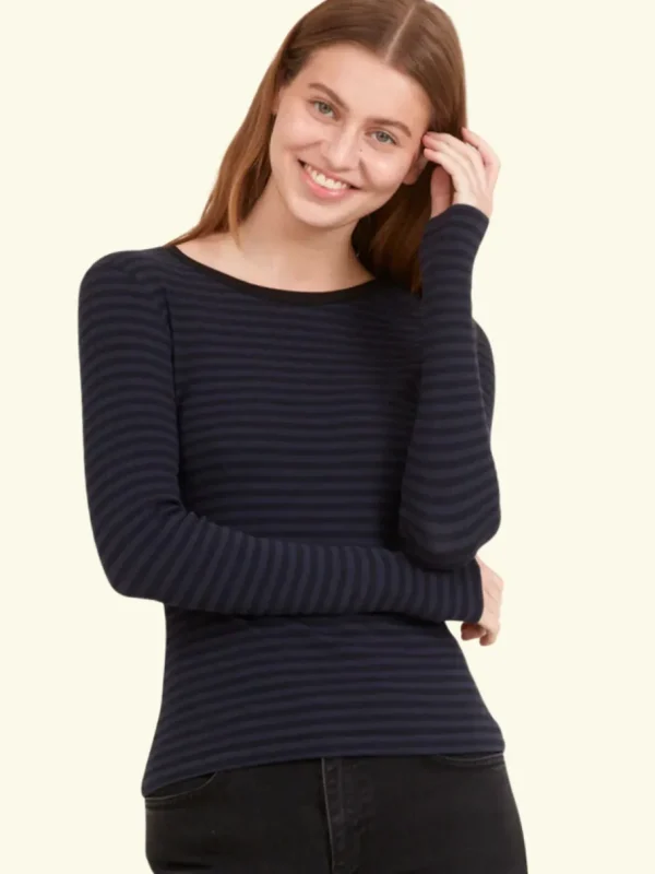 Basic Apparel - Ludmilla LS Tee - Black/Navy^Dame Overdele