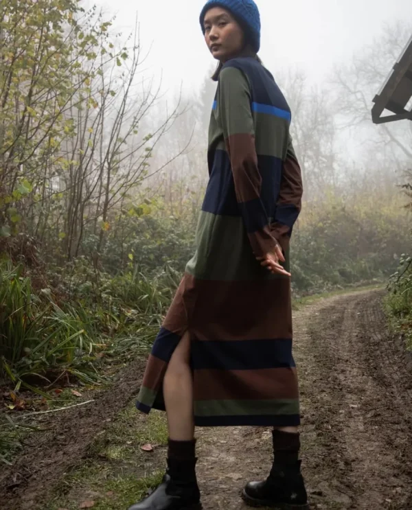 Beaumont Organic - Eugenie-Sue Organic Cotton Stripe Jersey Dress in Navy Multi Stripe^Dame Kjoler Og Jumpsuits