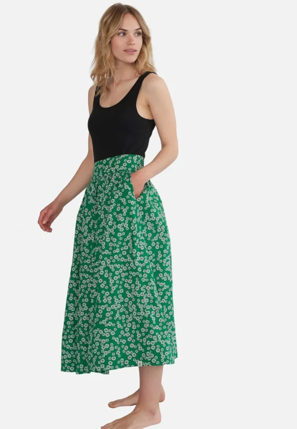 Grobund Mette Nederdel - Økologisk Maxi-Nederdel Grøn med blomster^Dame Underdele