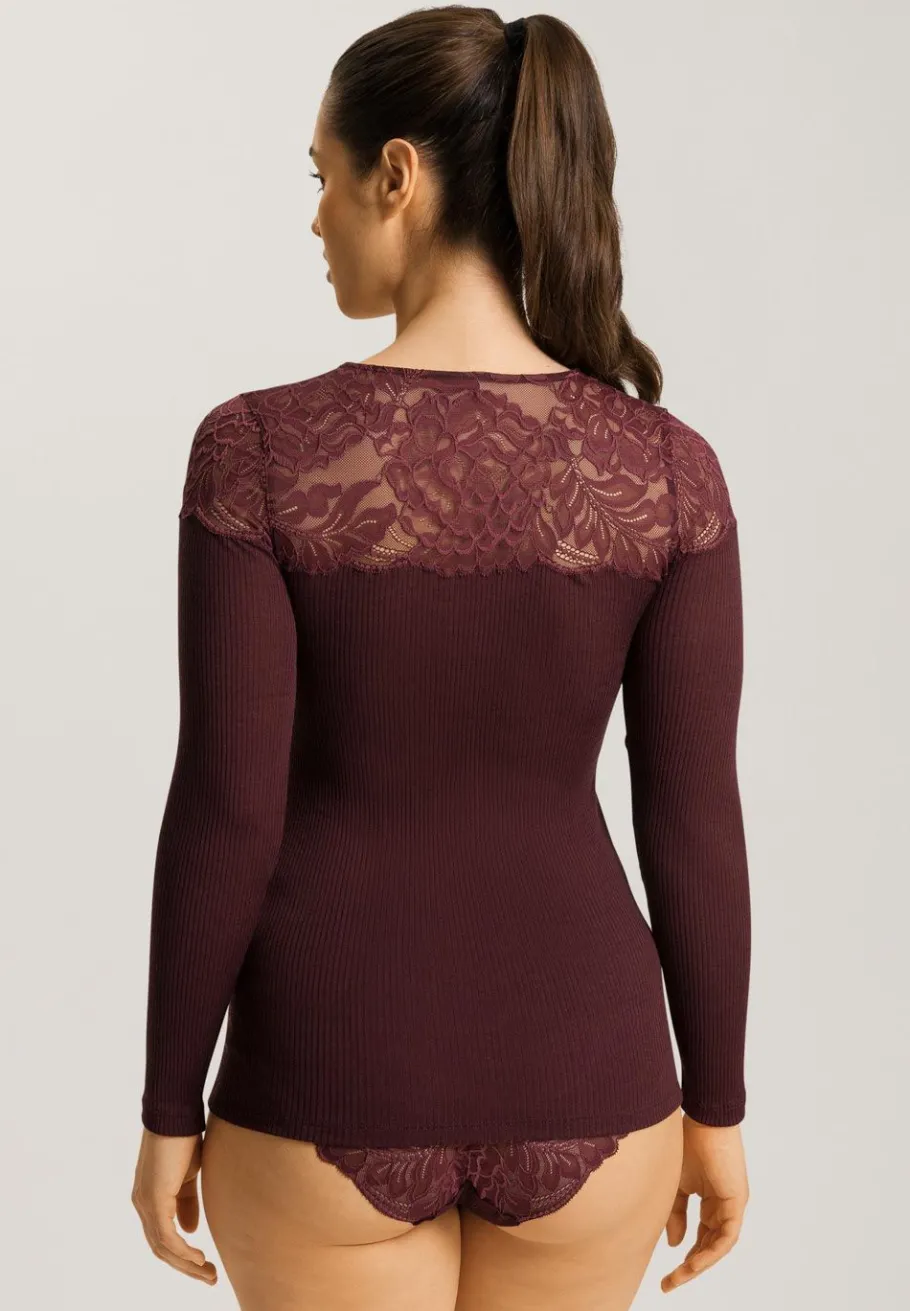 hanro_maria_lslv_shirt_ul_6.webp Hanro Maria L/SLV Shirt uld/silke med blonde - Deep Maroon^Dame Overdele