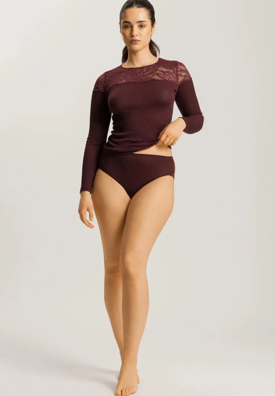hanro_maria_lslv_shirt_ul_7.webp Hanro Maria L/SLV Shirt uld/silke med blonde - Deep Maroon^Dame Overdele