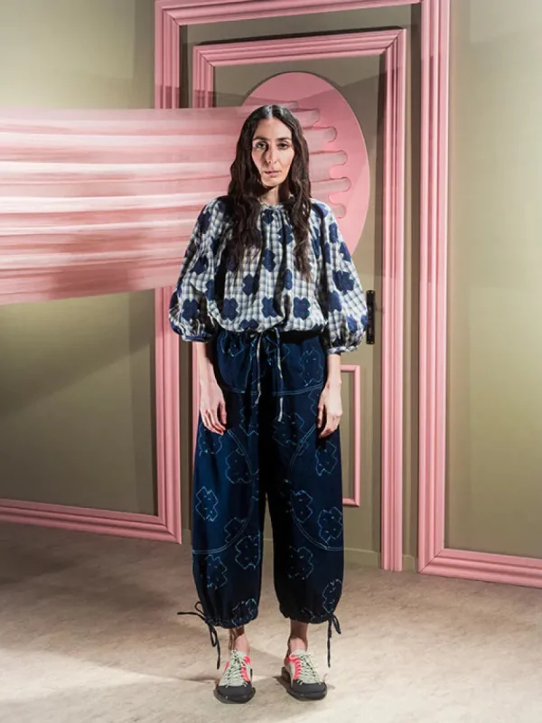 Henrik Vibskov - GAMBIT BLOUSE - BLUE WHITE CHECKS CROSS PRINT Copy^Dame Overdele