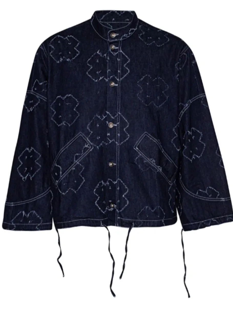 henrik_vibskov_smiley_den_0.webp Henrik Vibskov Smiley Denim Jacket - Dark Needle Punch^Dame Overtøj