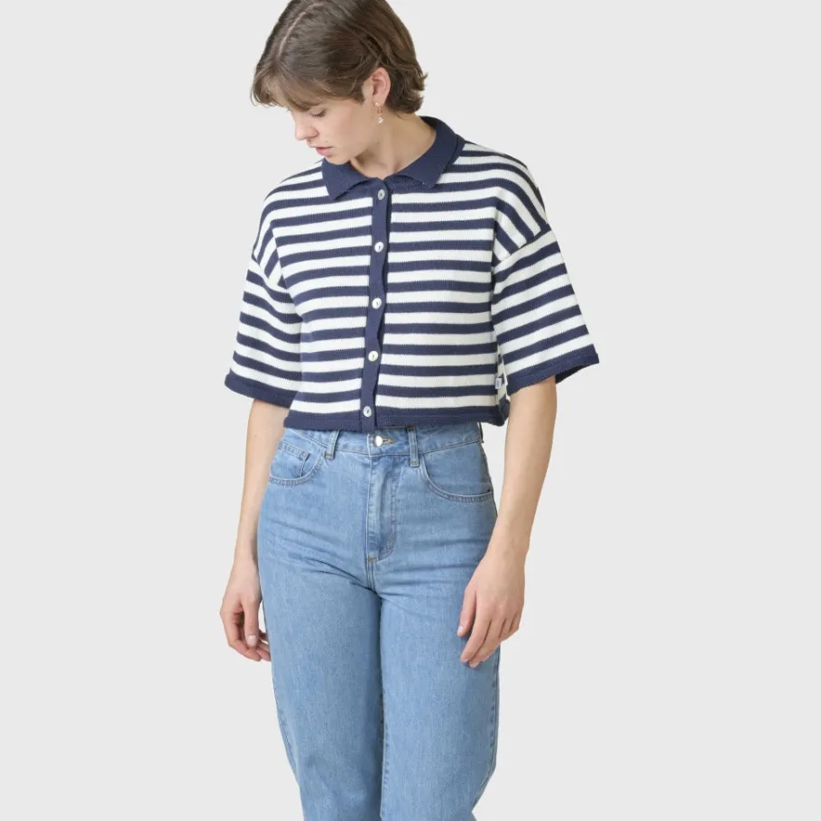 klitmller_layla_stripe_kn_1.webp Klitmøller Collective Klitmøller Layla Stripe Knit Cardigan Navy/Cream^Dame Overdele