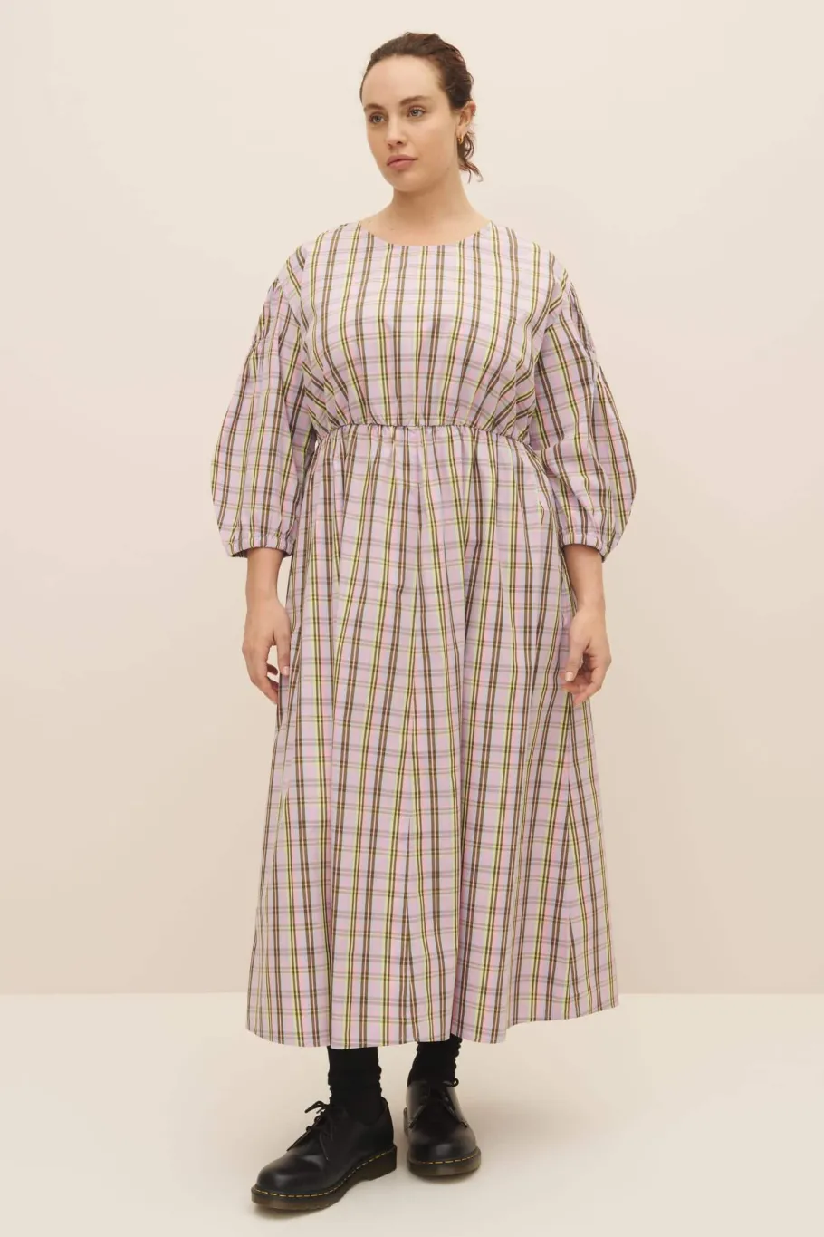 kowtow_melody_dress_pink__0.webp Kowtow Melody Dress Pink tartan^Dame Kjoler Og Jumpsuits