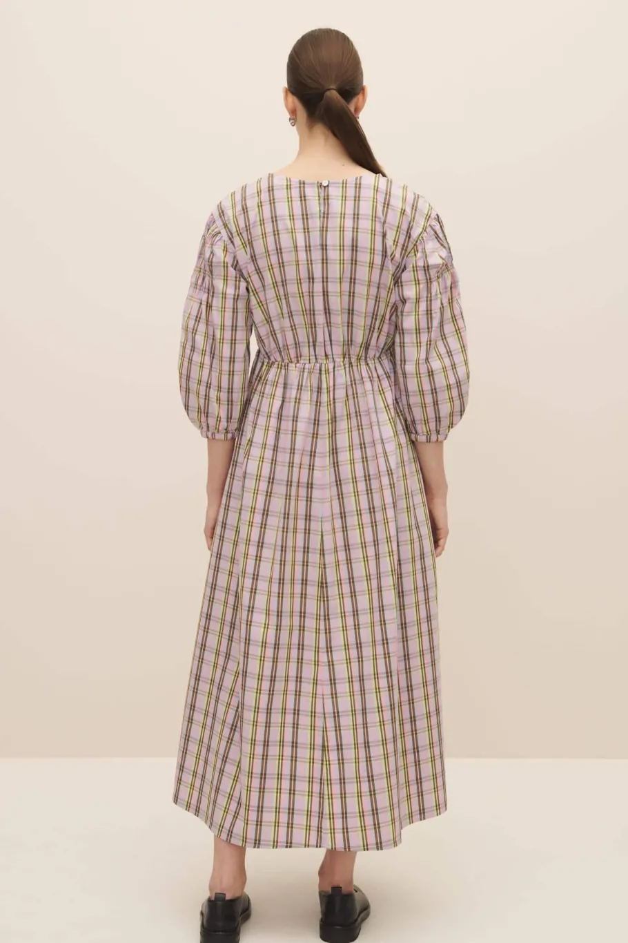 kowtow_melody_dress_pink__3.webp Kowtow Melody Dress Pink tartan^Dame Kjoler Og Jumpsuits