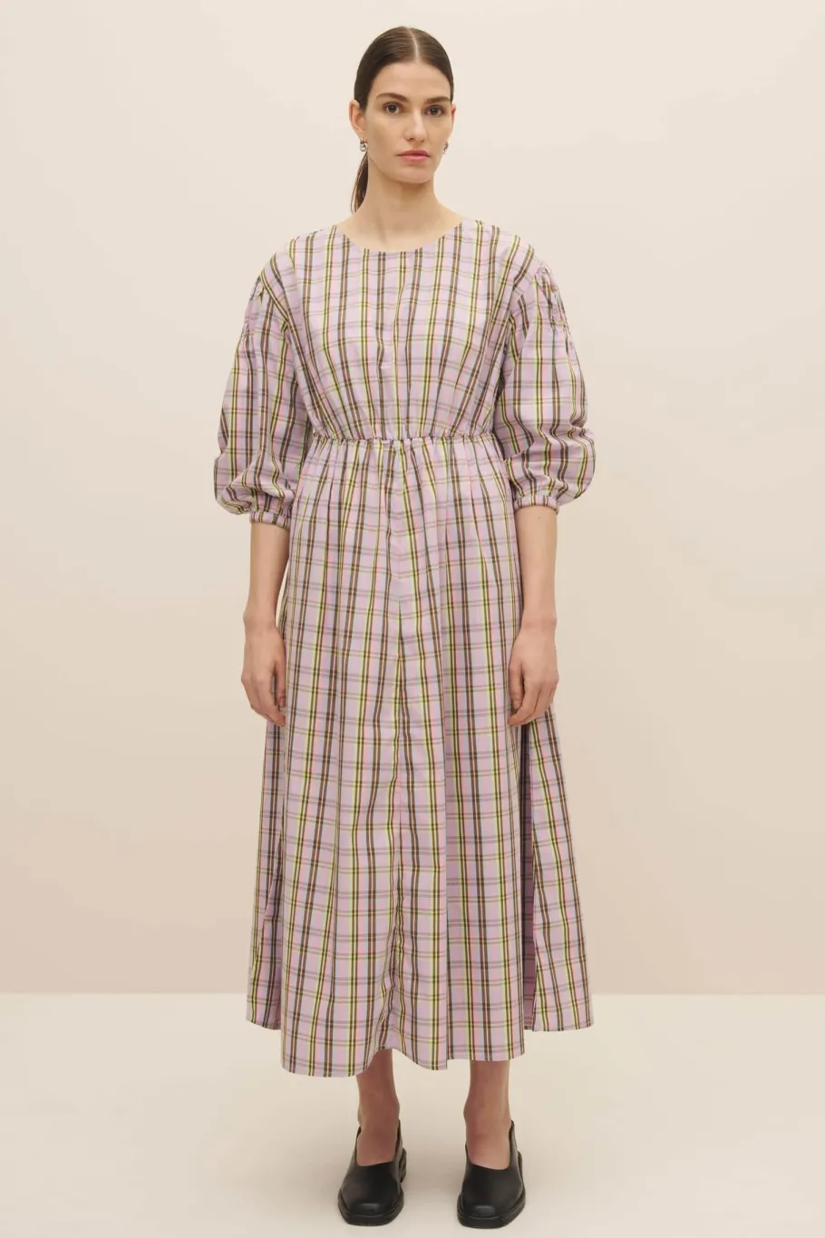kowtow_melody_dress_pink__5.webp Kowtow Melody Dress Pink tartan^Dame Kjoler Og Jumpsuits