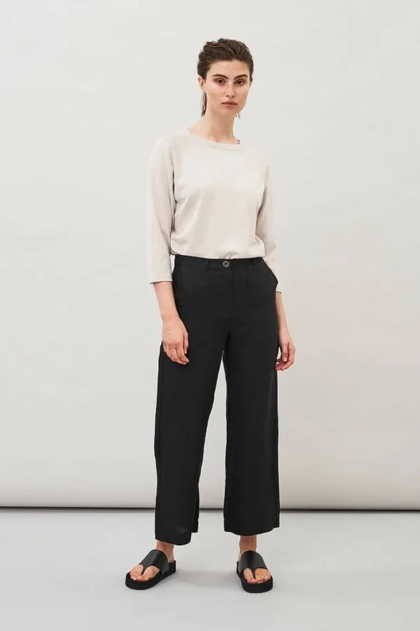 Maska Lissy Cropped Linen trousers Black^Dame Underdele