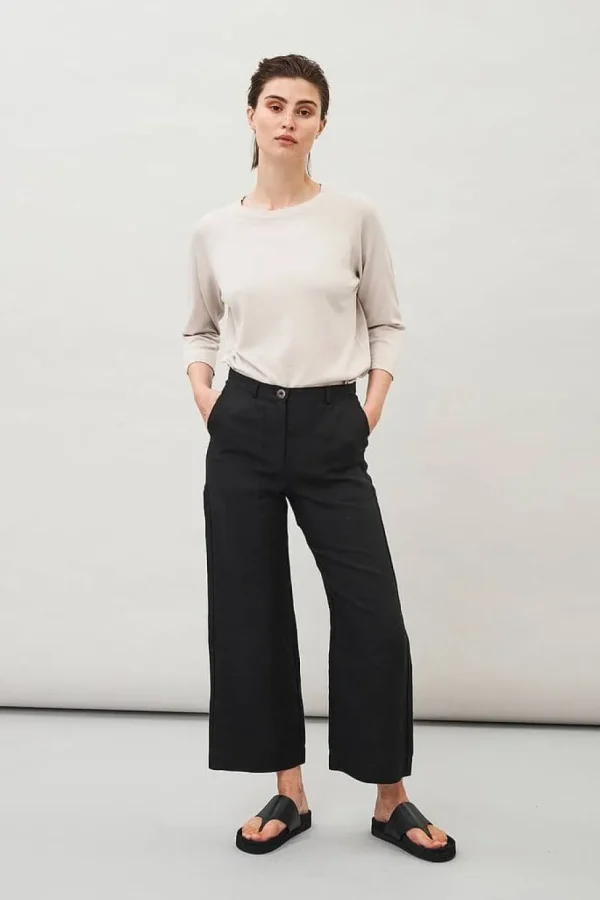 Maska Lissy Cropped Linen trousers Black^Dame Underdele