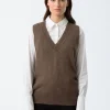 Maska MERINO V-NECK VEST – NUTMEG BROWN^Dame Overdele