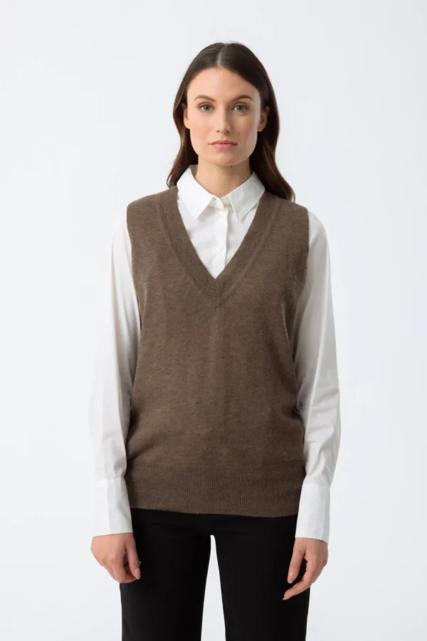Maska MERINO V-NECK VEST – NUTMEG BROWN^Dame Overdele