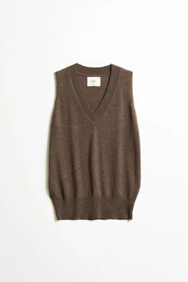 Maska MERINO V-NECK VEST – NUTMEG BROWN^Dame Overdele