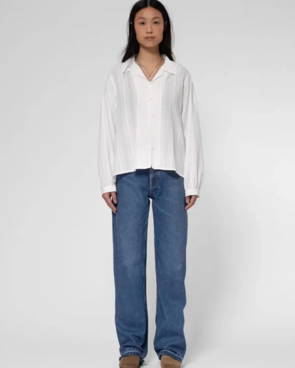 Nudie Jeans - Edith striped dobby blouse offwhite^Dame Overdele