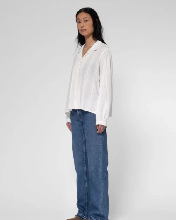 Nudie Jeans - Edith striped dobby blouse offwhite^Dame Overdele