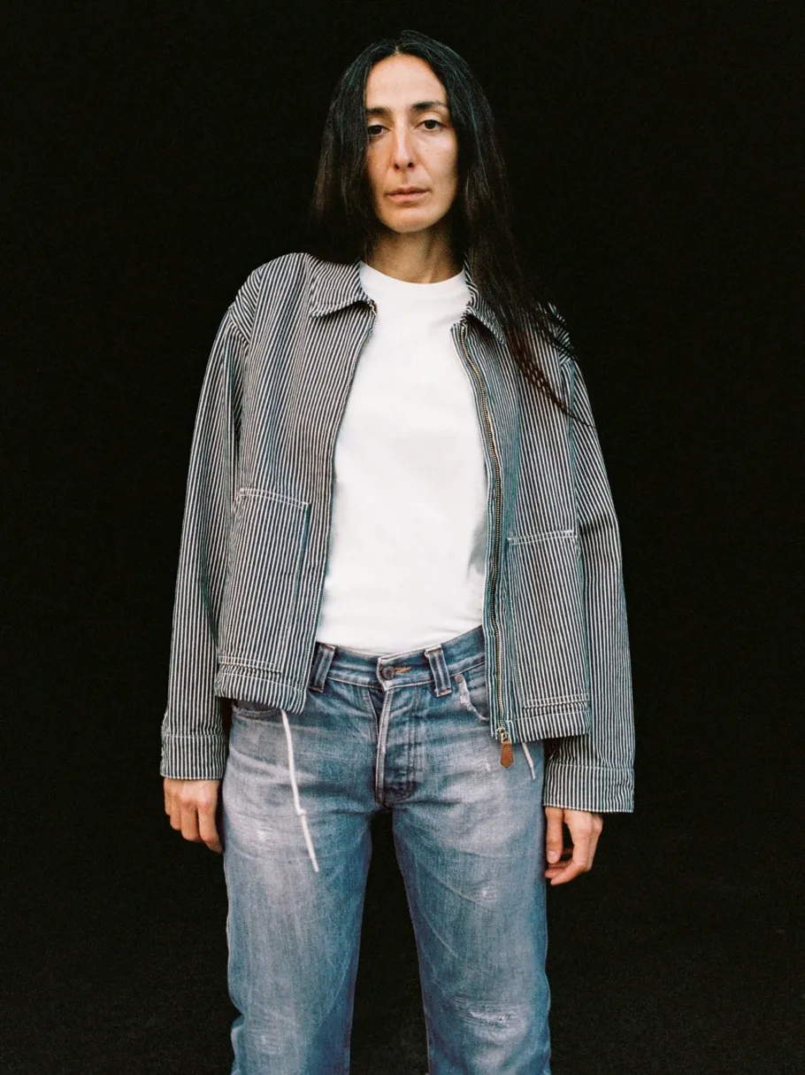 nudie_jeans_jade_striped__3.webp Nudie Jeans Jade Striped Zip Jacket Blue/Offwhite^Dame Overtøj