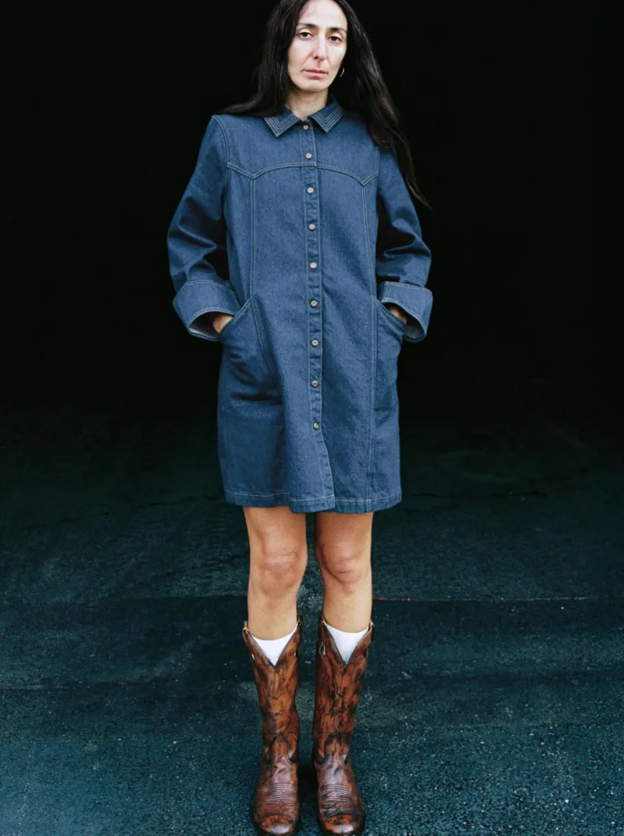 nudie_jeans_maj_western_d_1.webp Nudie Jeans Maj Western Denim Dress Blue^Dame Kjoler Og Jumpsuits