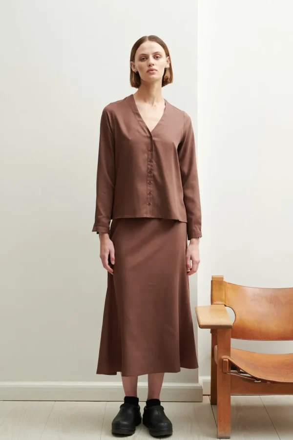 Schulz by Crowd Nina skirt Brown Tencel^Dame Underdele