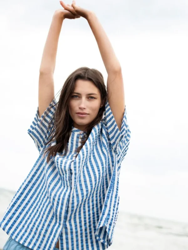 Serendipity Short Sleeved Shirt Azur Stripe^Dame Overdele