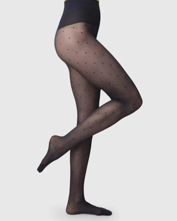 Swedish Stockings - Doris dot tights - Black 40den^Dame Sokker Og Strømpebukser
