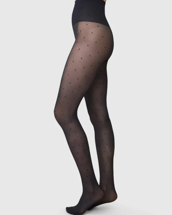 Swedish Stockings - Doris dot tights - Black 40den^Dame Sokker Og Strømpebukser