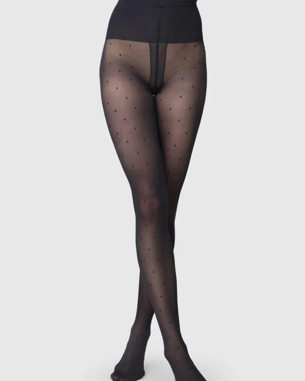 Swedish Stockings - Doris dot tights - Black 40den^Dame Sokker Og Strømpebukser