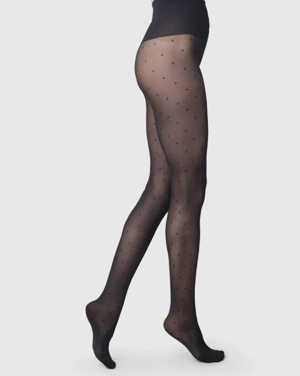 Swedish Stockings - Doris dot tights - Black 40den^Dame Sokker Og Strømpebukser