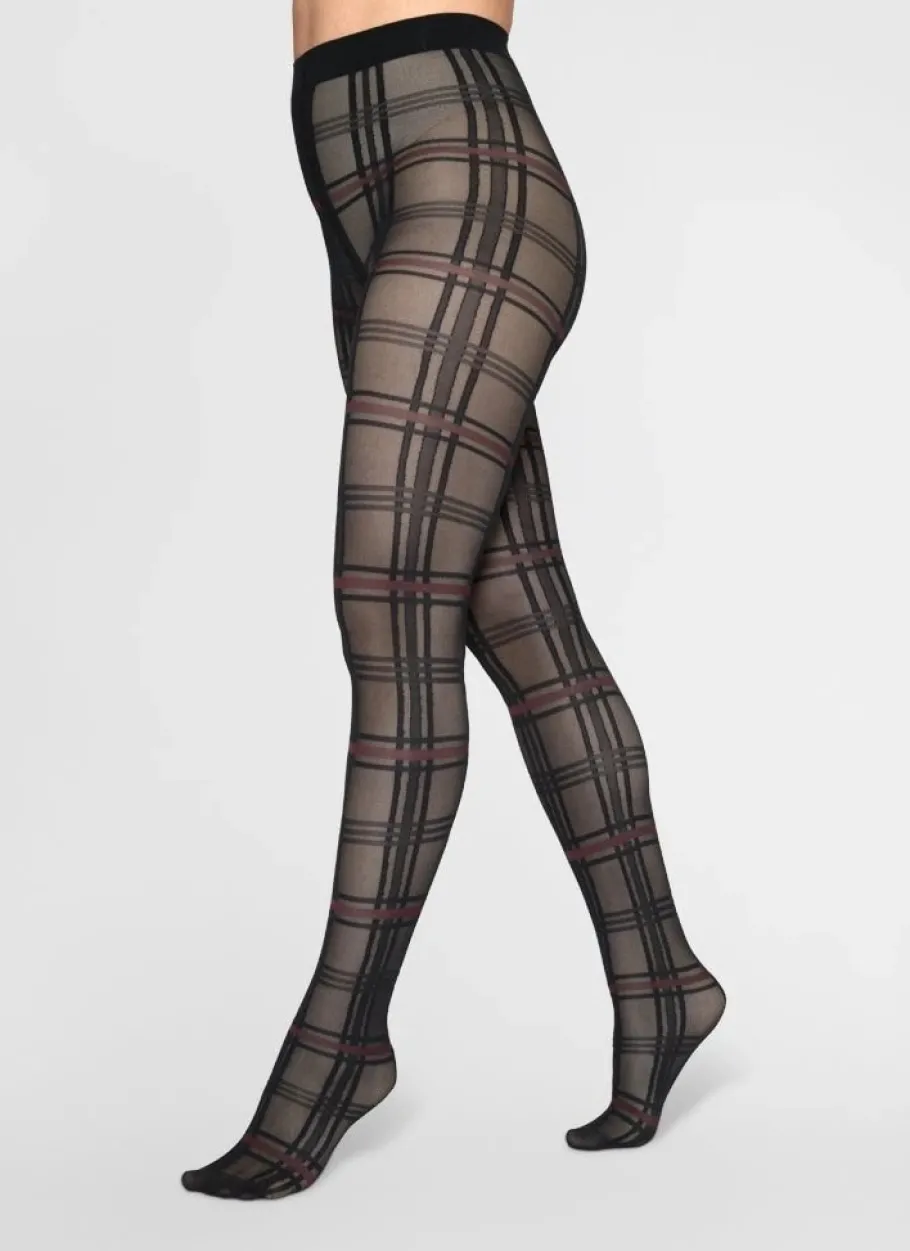 swedish_stockings__lotta__1.webp Swedish Stockings - Lotta check tights - Black/wine^Dame Sokker Og Strømpebukser