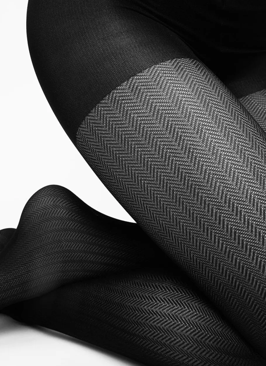 swedish_stockings__nina_f_0.webp Swedish Stockings - Nina fishbone tights - Black 40den^Dame Sokker Og Strømpebukser