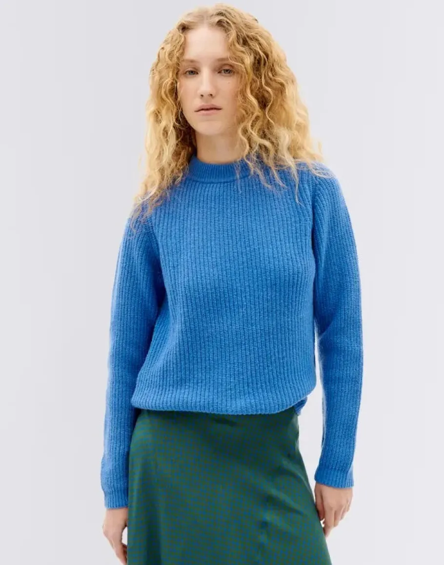 thinking_mu__uld_sweater__0.webp Thinking Mu - Uld Sweater - BLUE HERA KNITTED SWEATER^Dame Overdele
