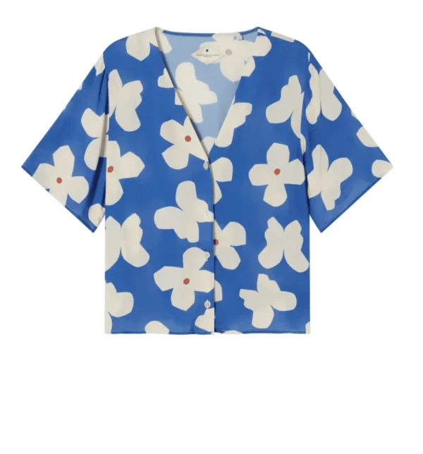 Thinking Mu Blue butterfly flowers Libelula blouse^Dame Overdele
