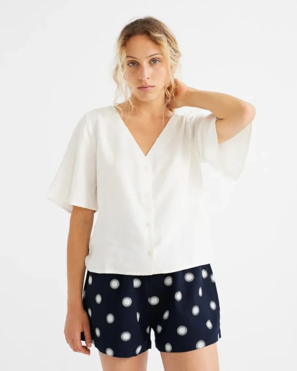 Thinking Mu White Hemp Libelula Blouse^Dame Overdele